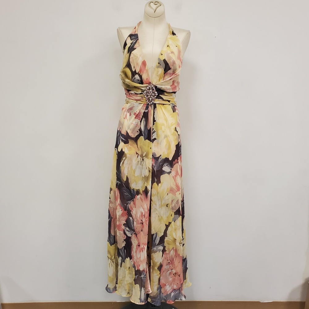 Donna Ricco Womens Silk Y2K Fairy Halter Babydoll Dress Size 14 Floral Romantic